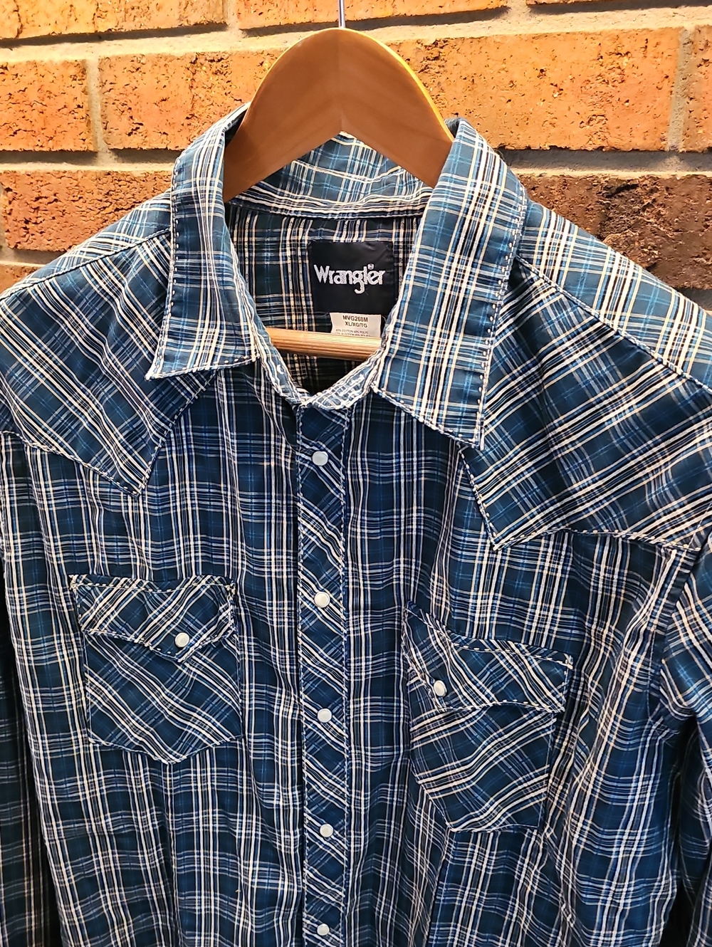 Wrangler Men's XL Blue Plaid Pearl Snap Western Shirt
